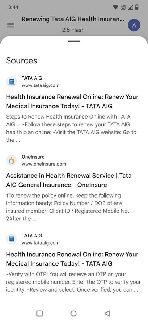 Screenshot showing how Gemini includes sources