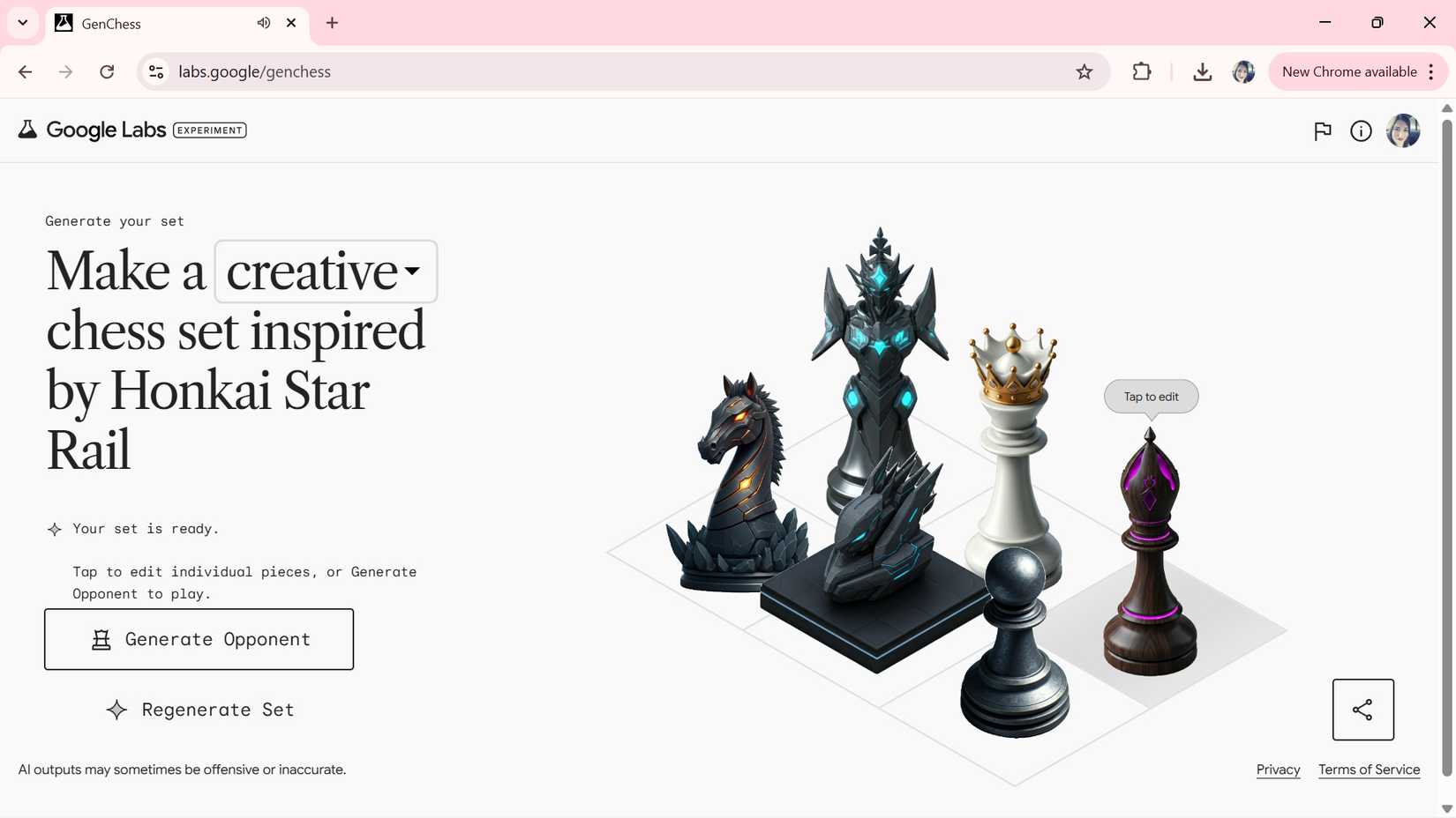 AI generated chess pieces inspired by Honkai Star Rail