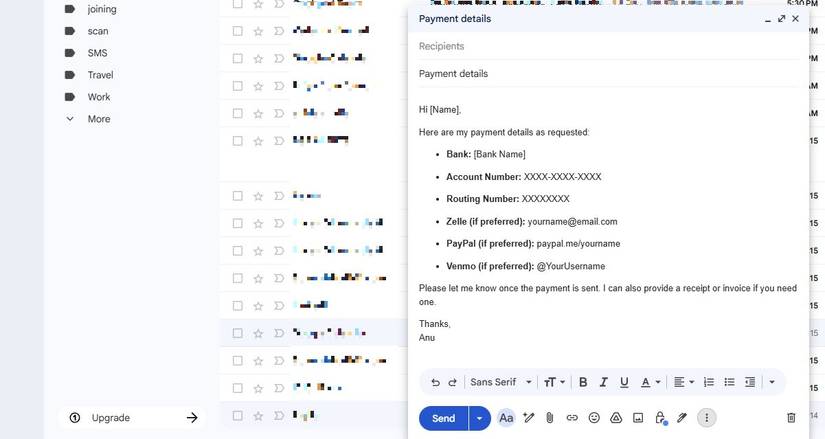 Screenshot showing a quick reply template in Gmail