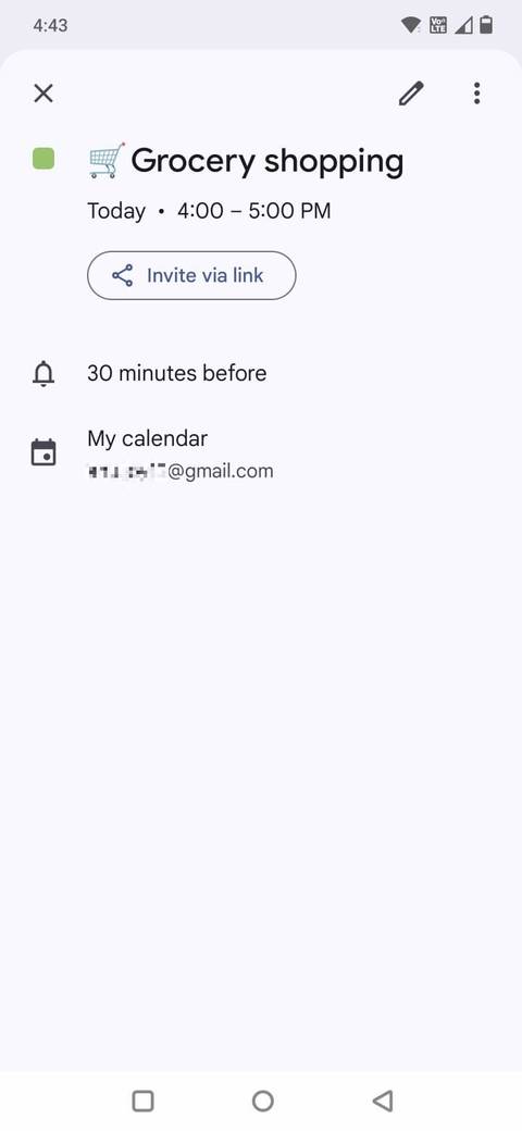 Captura de tela mostrando detalhes do evento de compras no Google Calendário