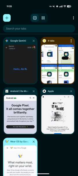 Google Chrome Material 3 Expressive design for tab group