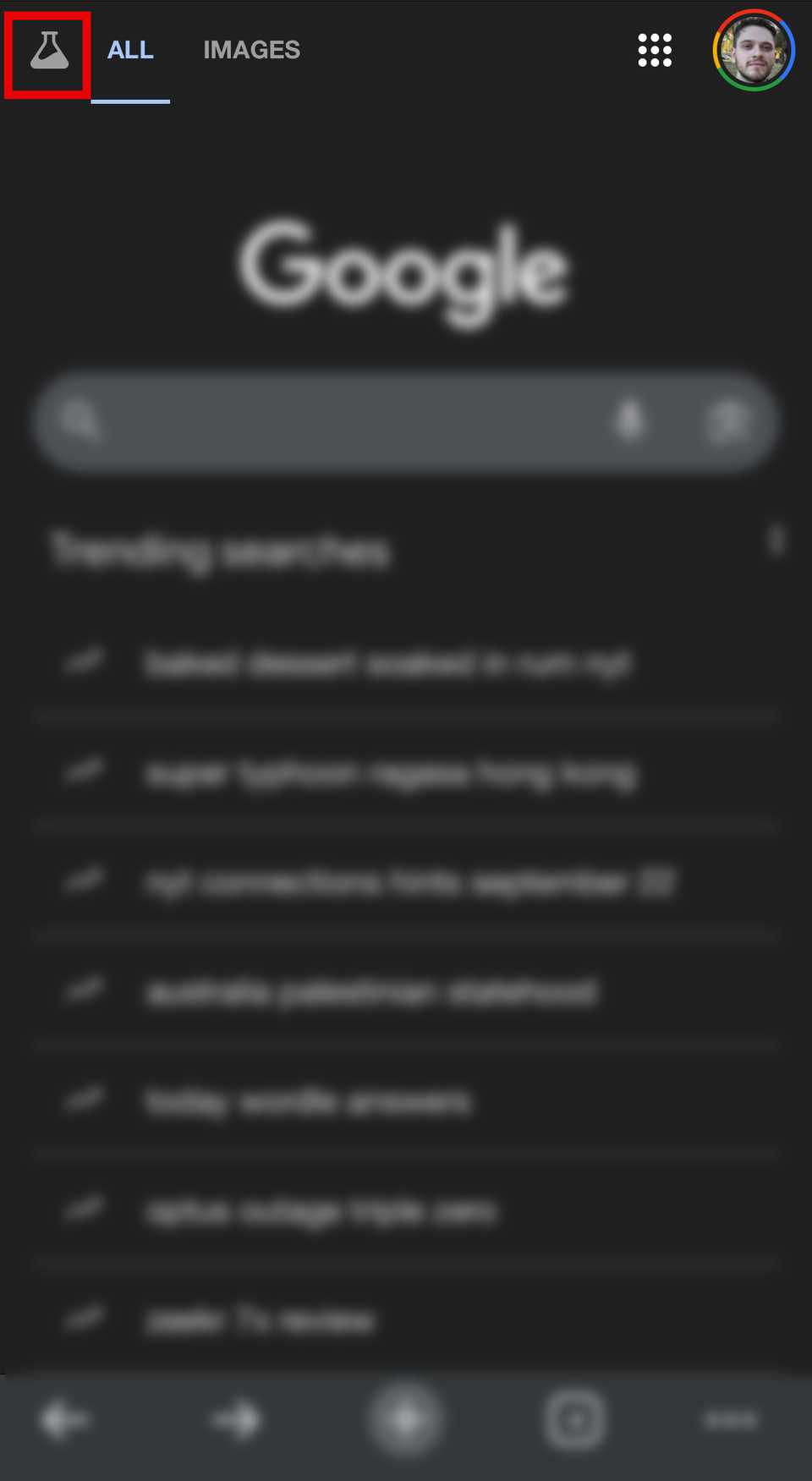 oogle search page with Labs flask icon highlighted