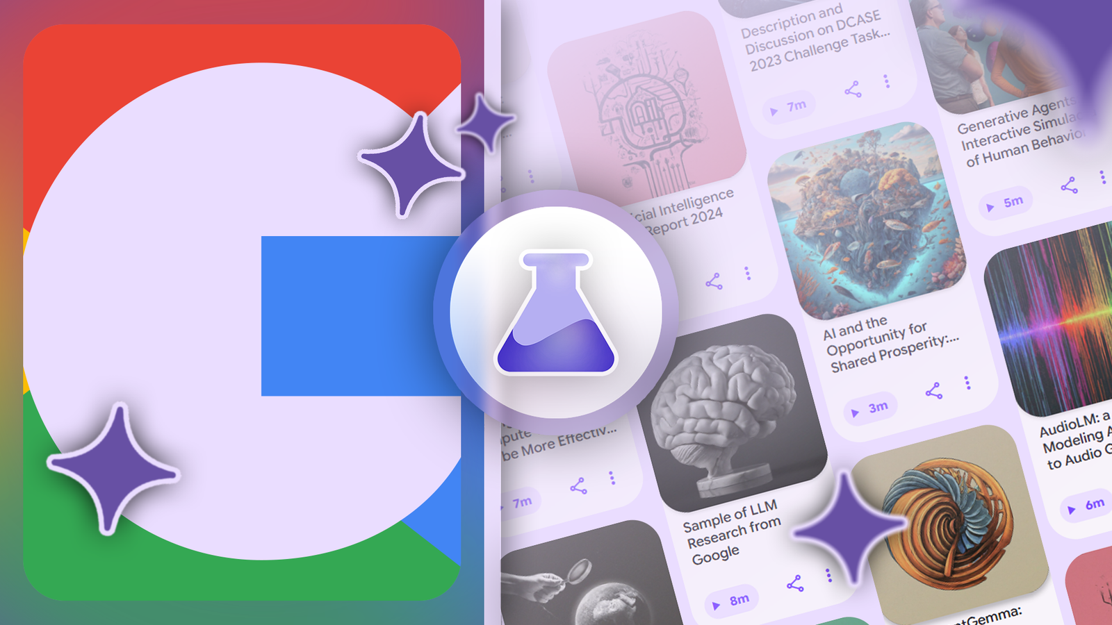 Google logo next to the Google Illuminate interface, with a glowing lab flask icon in the center.