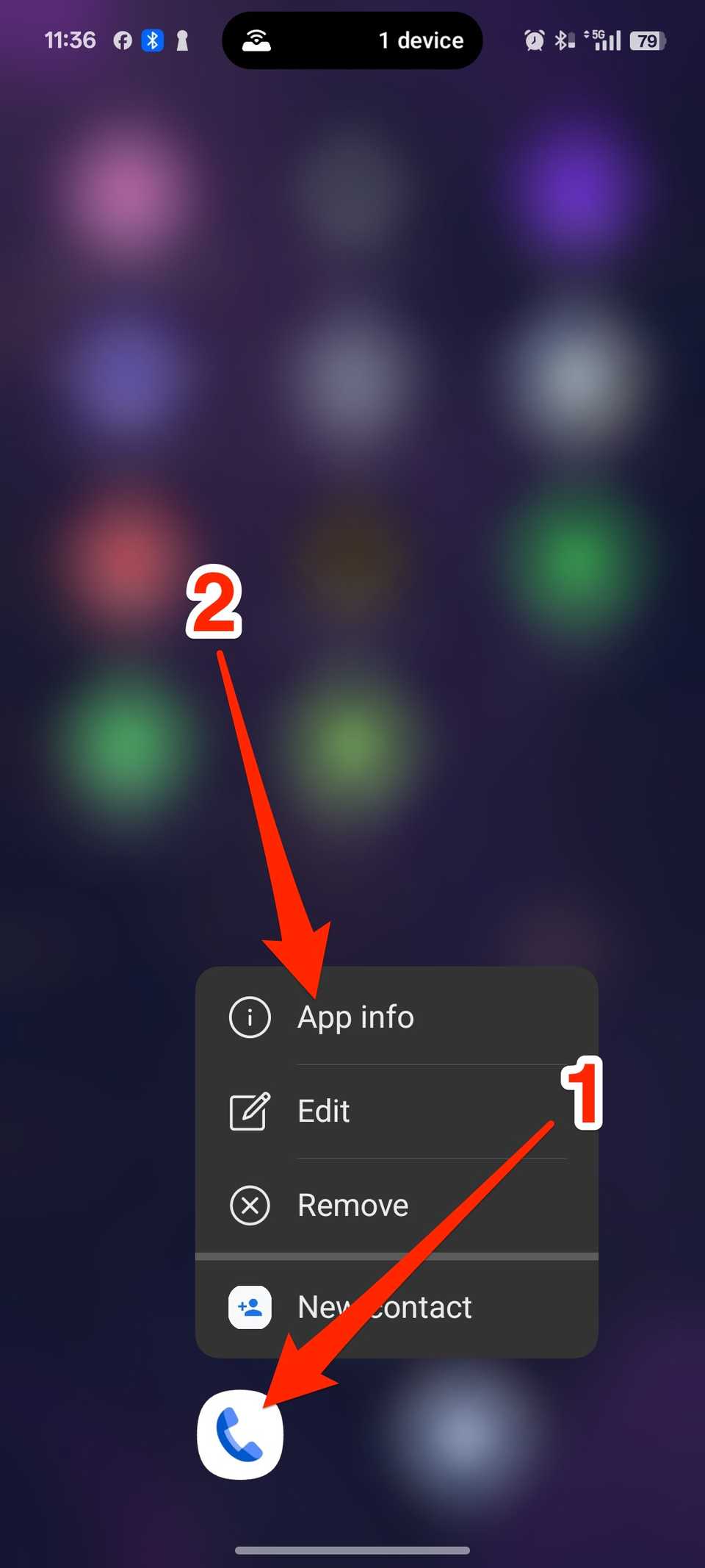 Longpress action performed on Google Phone app on Android Home Screen