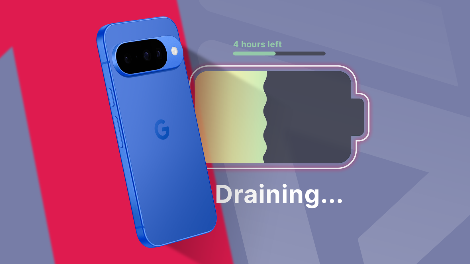 O Google Pixel 10 Pro próximo a uma bateria descarregada