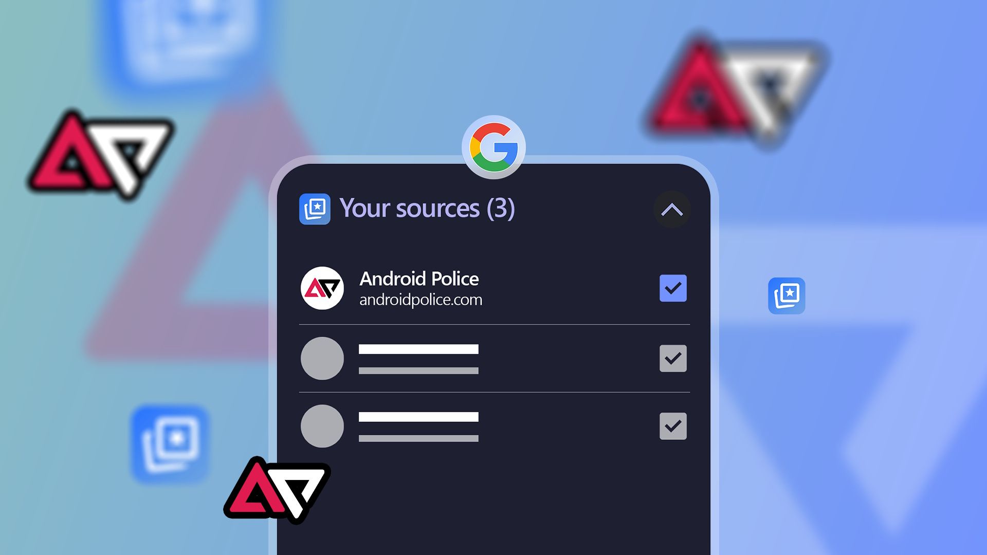 Recurso de fontes preferidas do Google, com Android Police em destaque.