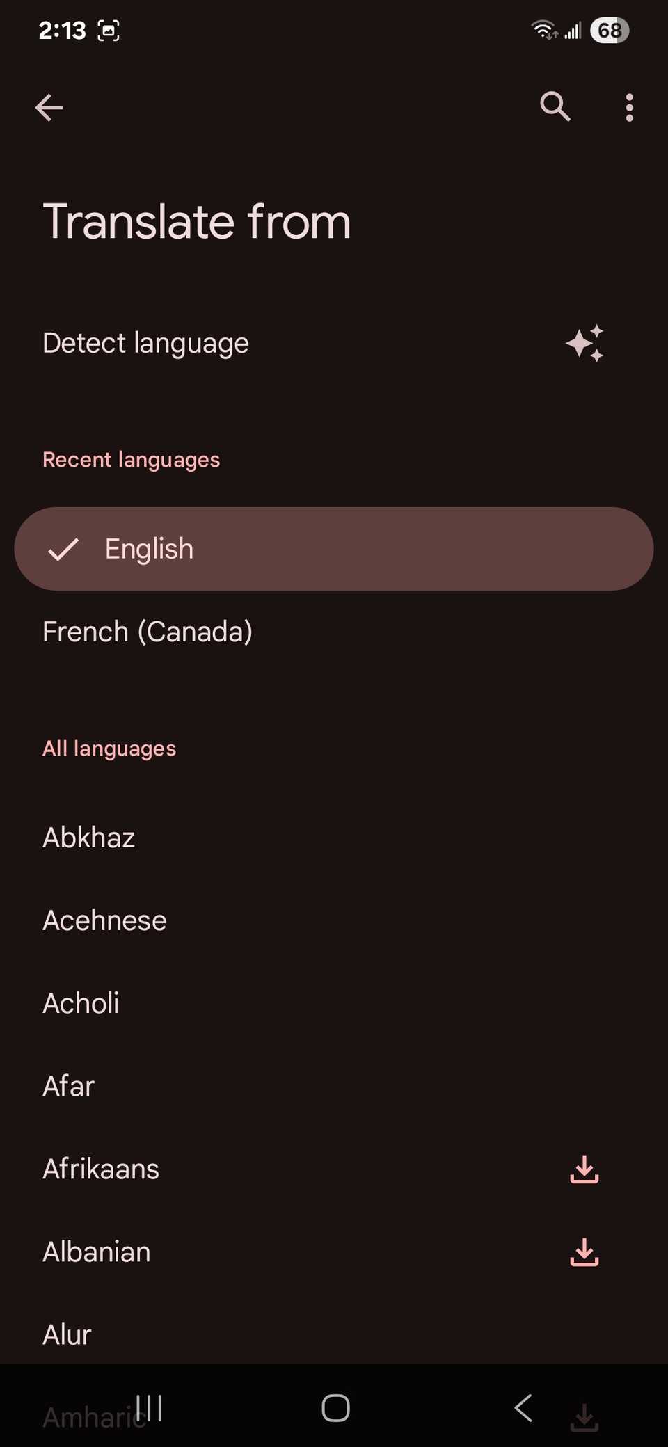 Choosing another language for Google translate text prompt while in app