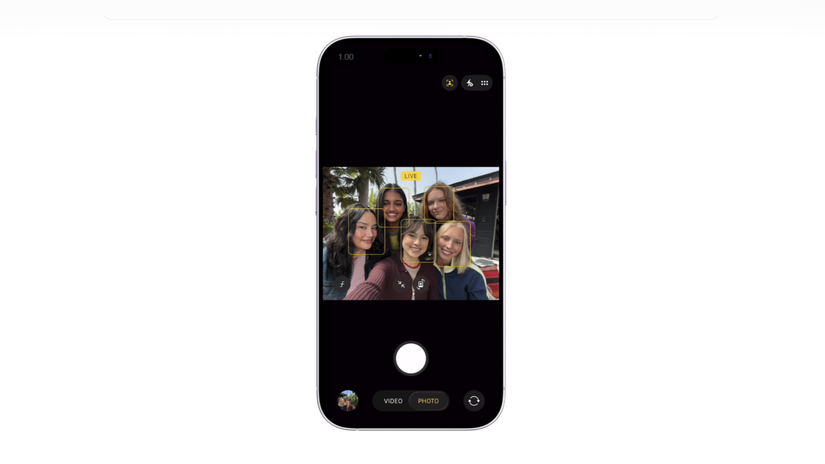 iPhone 17 showing a selfie picture on the screen