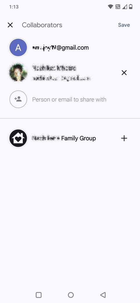 Screenshot showing the collaborators in the Google Keep app