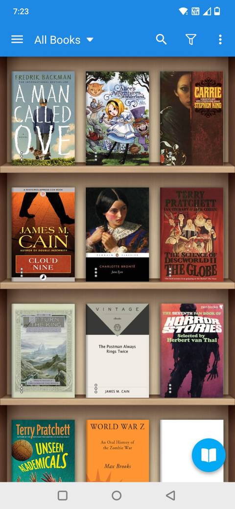 Captura de tela da Biblioteca no App Android do Lua+ Readers