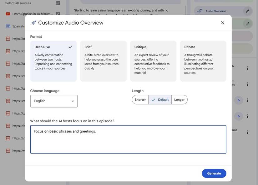 Screenshot showing an Audio Overview in NotebookLM