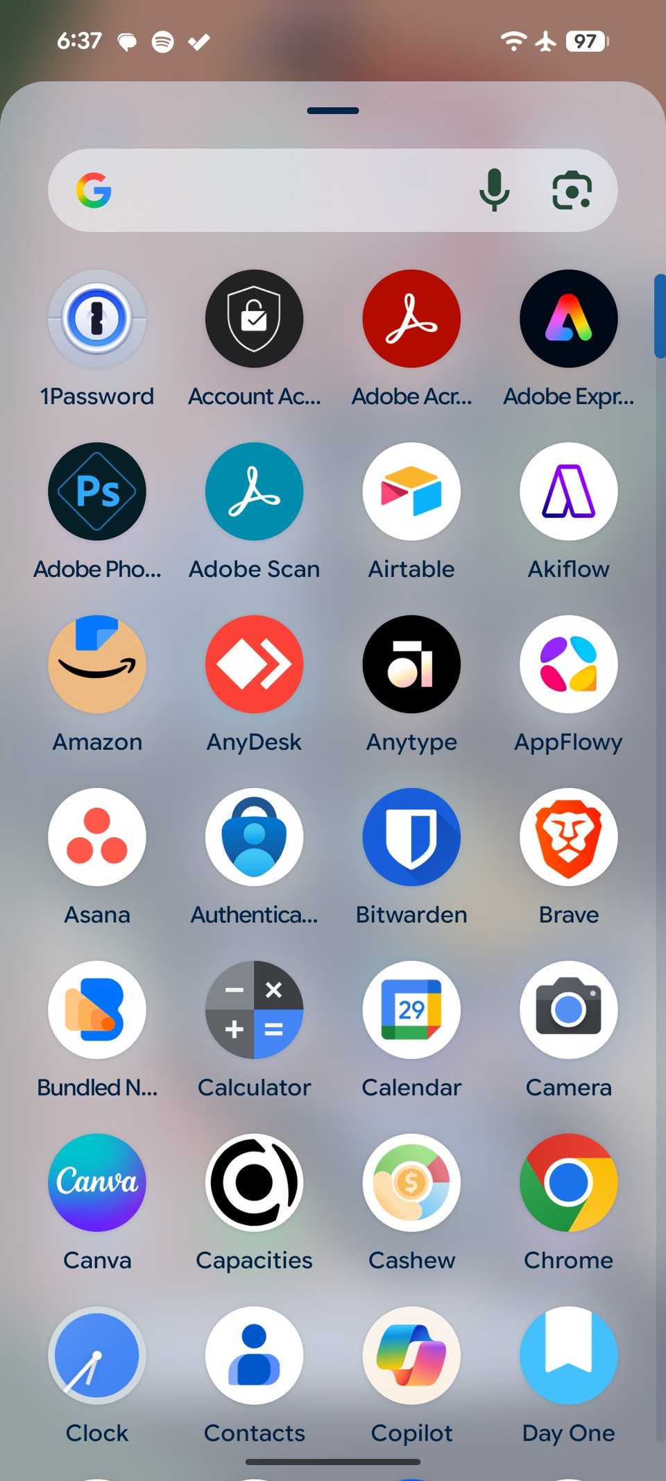 Pixel app drawer menu