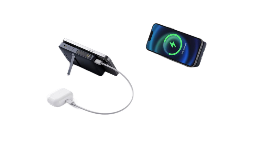 powerbank attached to smartphone on white background