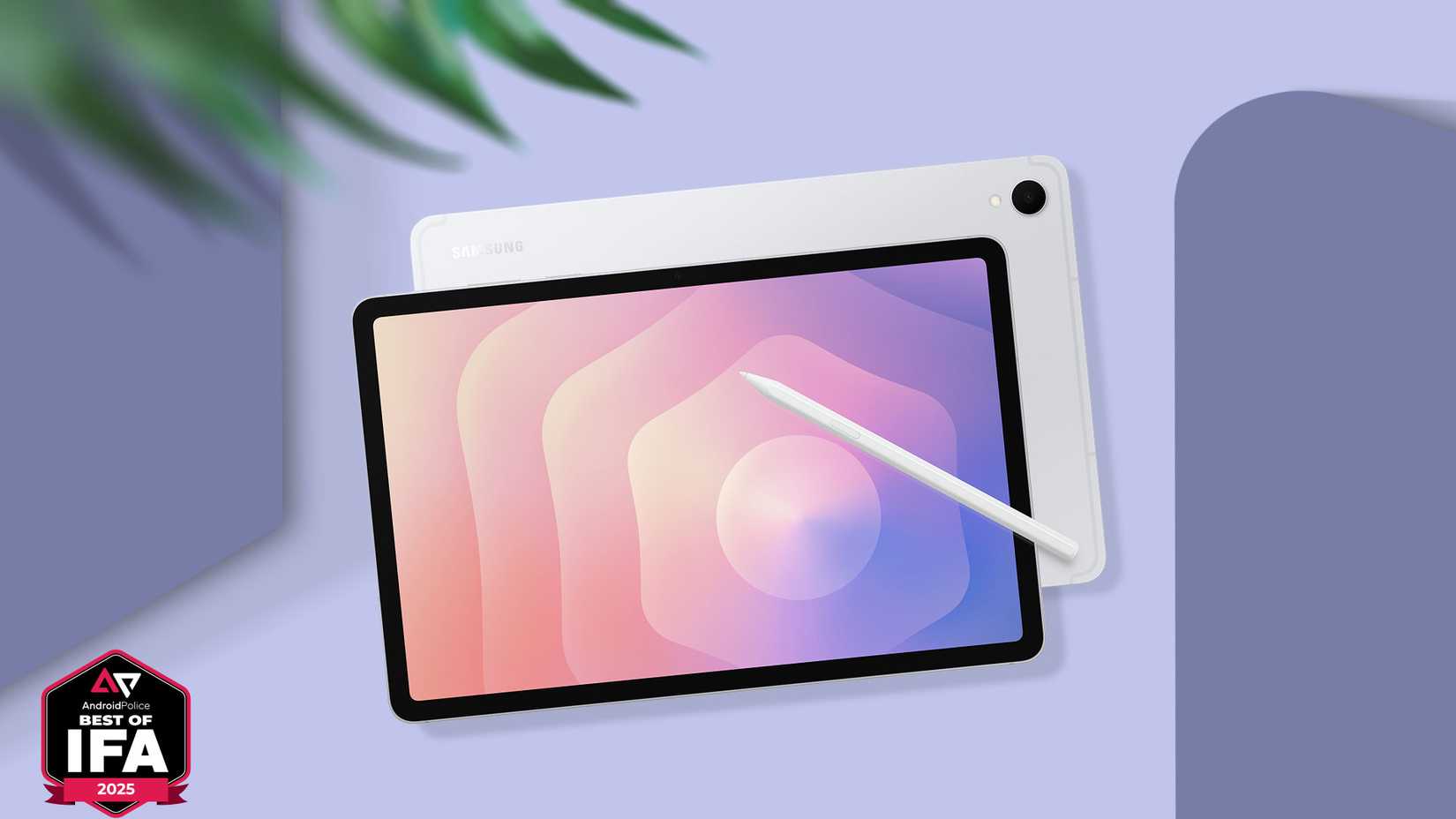 Samsung Galaxy Tab S11 with stylus, shown from the front and back.