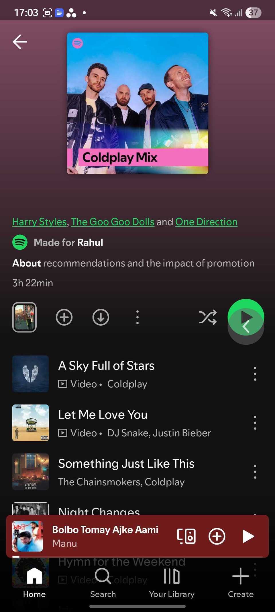 Screenshot showing Android's back gesture in Spotify app