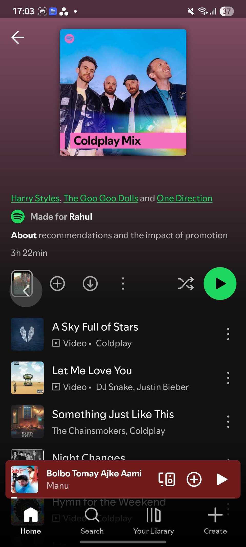 Screenshot showing Android back gesture in Spotify app