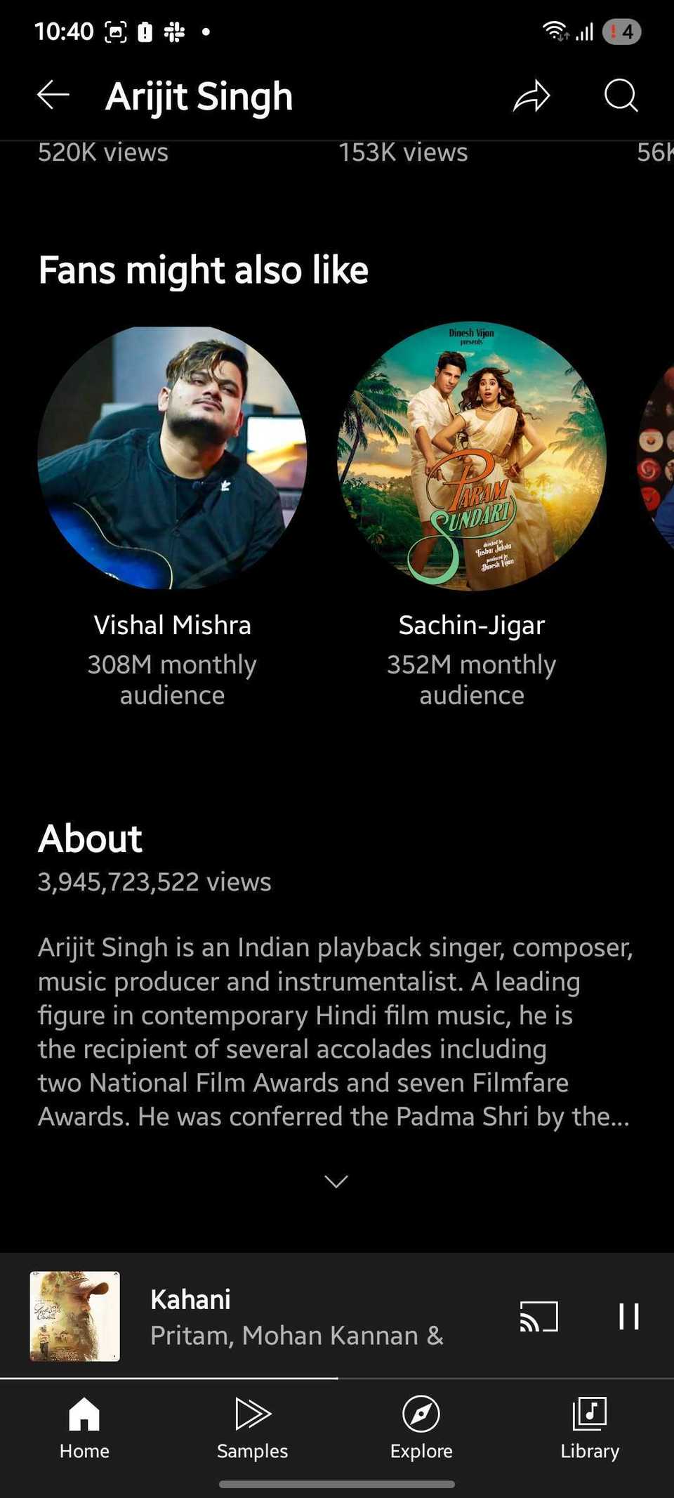 Screenshot showing Fans might also like section on YouTube Music artist page