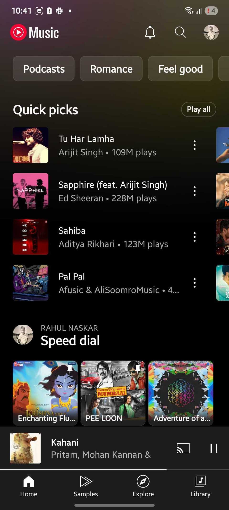 Screenshot showing YouTube Music home page