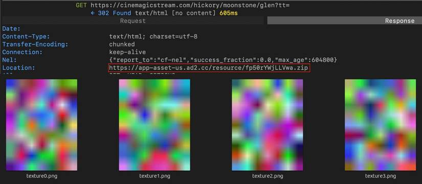 Examples of malicious code hidden in PNG images using steganography.