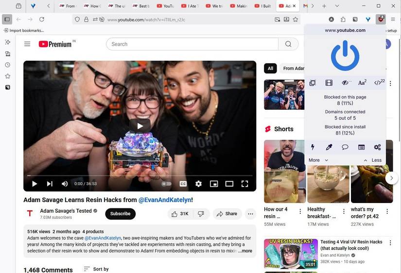 Screenshot of the uBlock Origin extension in Firefox