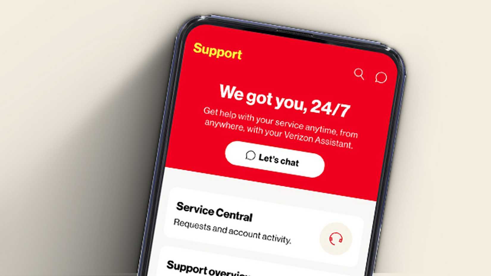 telefono aperto su Verizon Assistant