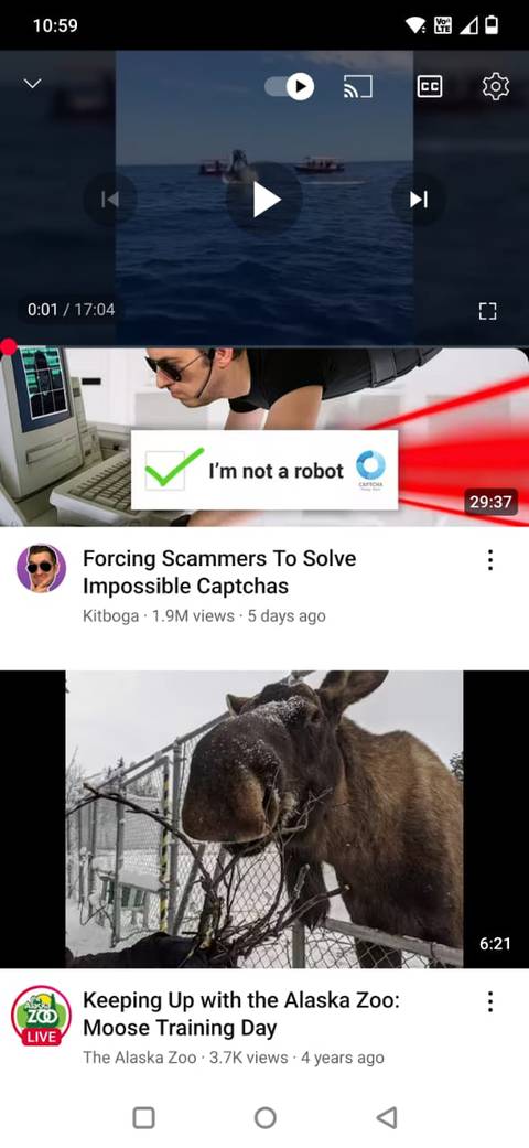 Screenshot showing the YouTube screen while a video is playing