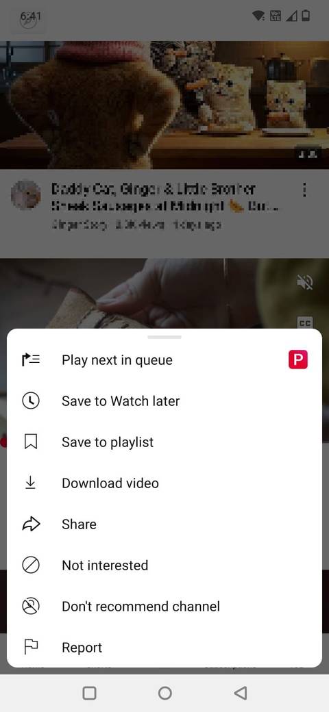 Screenshot showing the Not interested option in the YouTube app