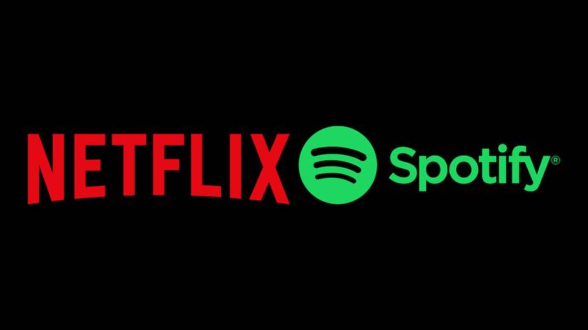 An image highlighting Netflix and Spotify's logos.