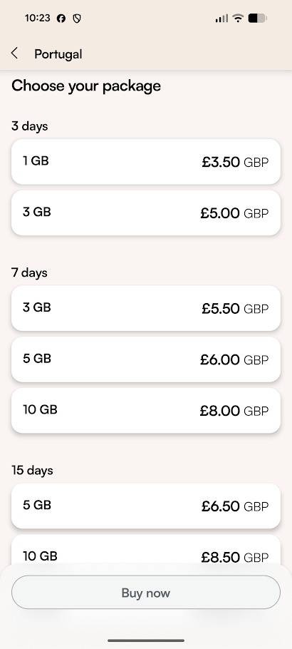 opção esim no aplicativo airlo