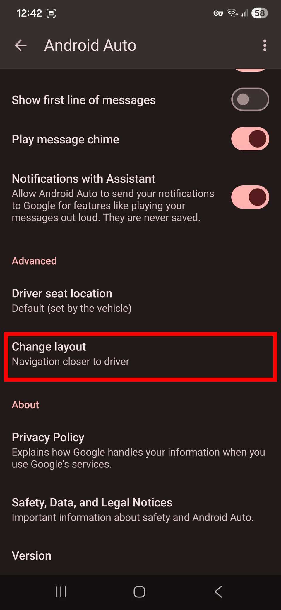 كيفية تغيير عرض Android Auto الخاص بك 6 مخطط مستطيل أحمر يسلط الضوء على تغيير التخطيط في تطبيق Android Auto