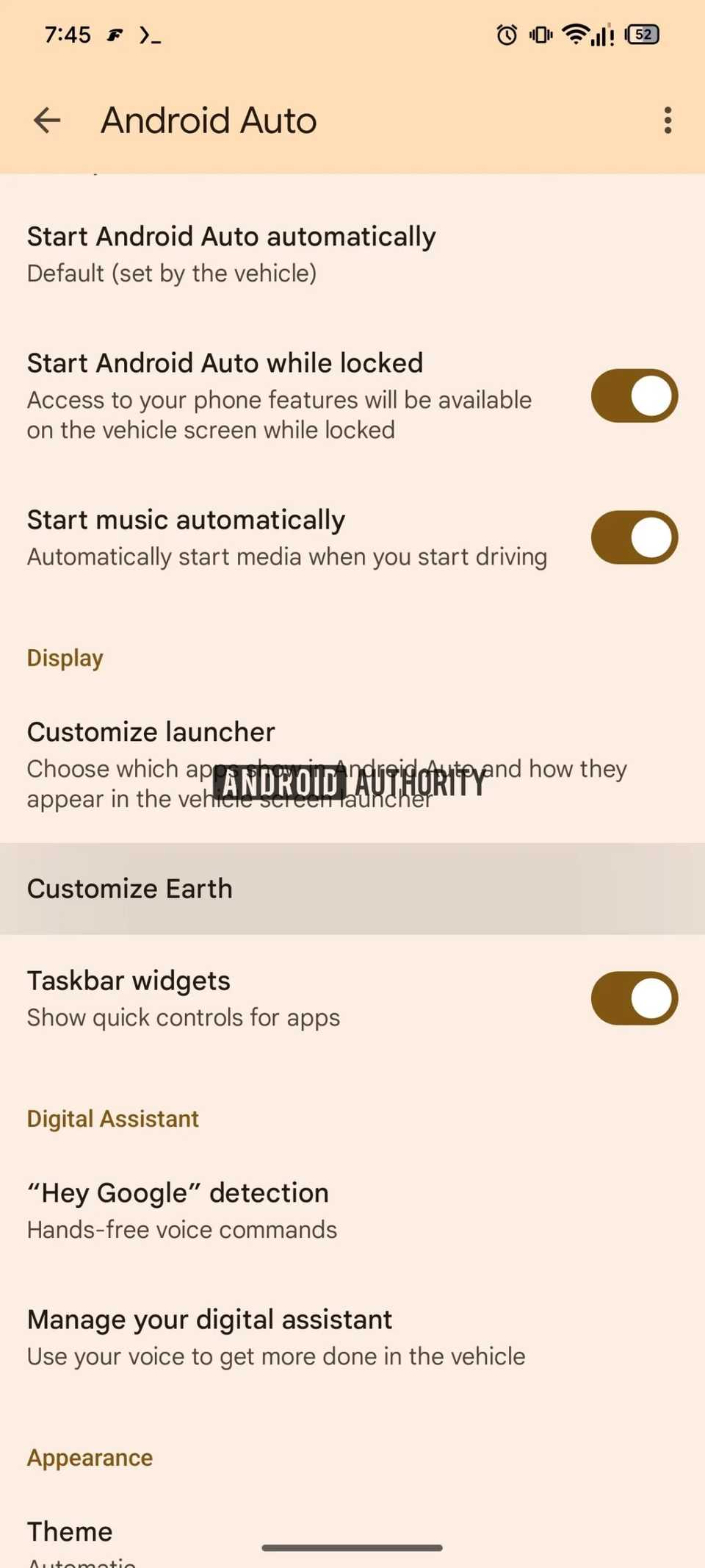Screenshot showing Android Auto home screen widget