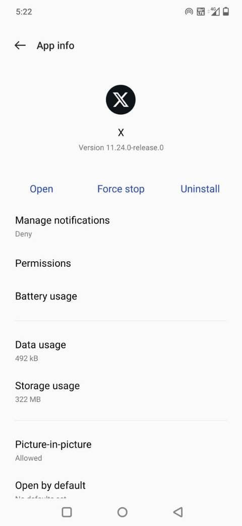 Screenshot showing app info on Android