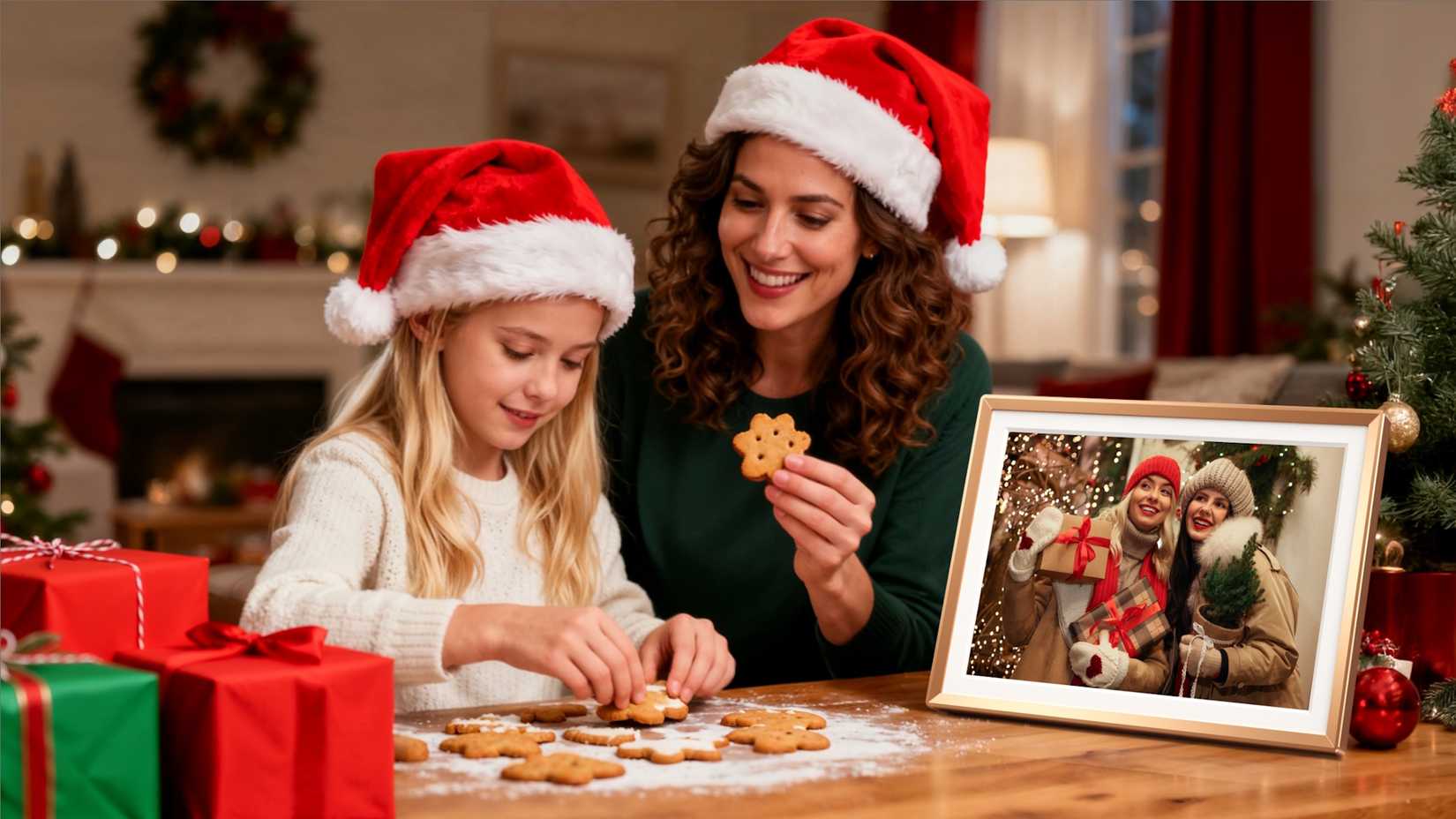 arzopa d14 gold frame on side with female and child decorating cookies