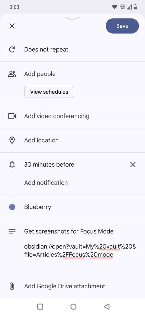 Screenshot showing how to edit the description field in Google Calendar
