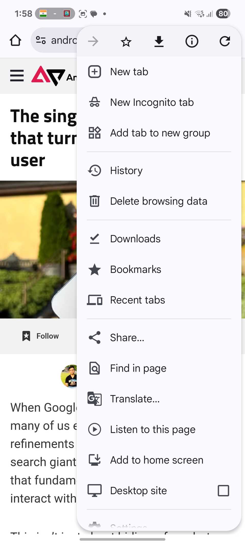 Google Chrome more menu