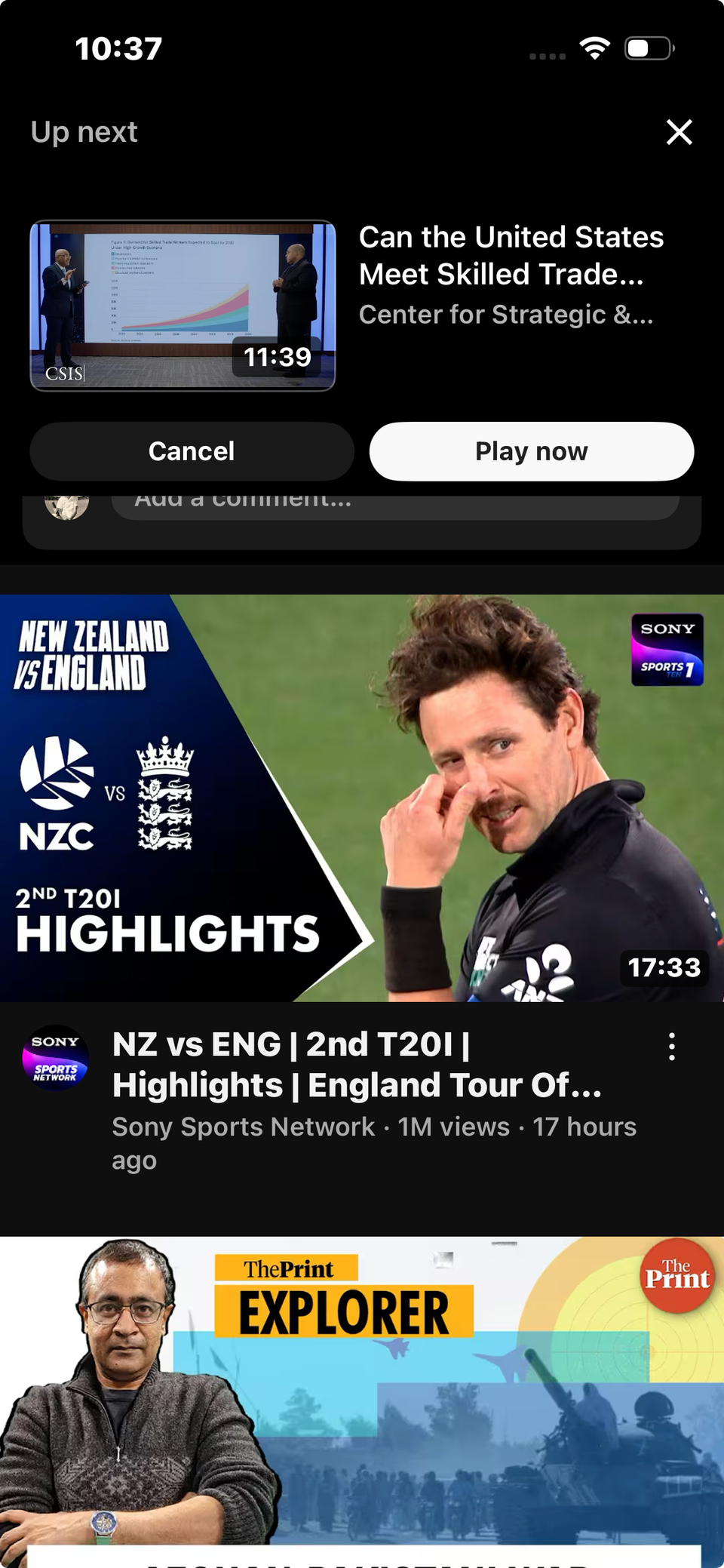 Screenshot che mostra la funzionalità di riproduzione automatica di YouTube