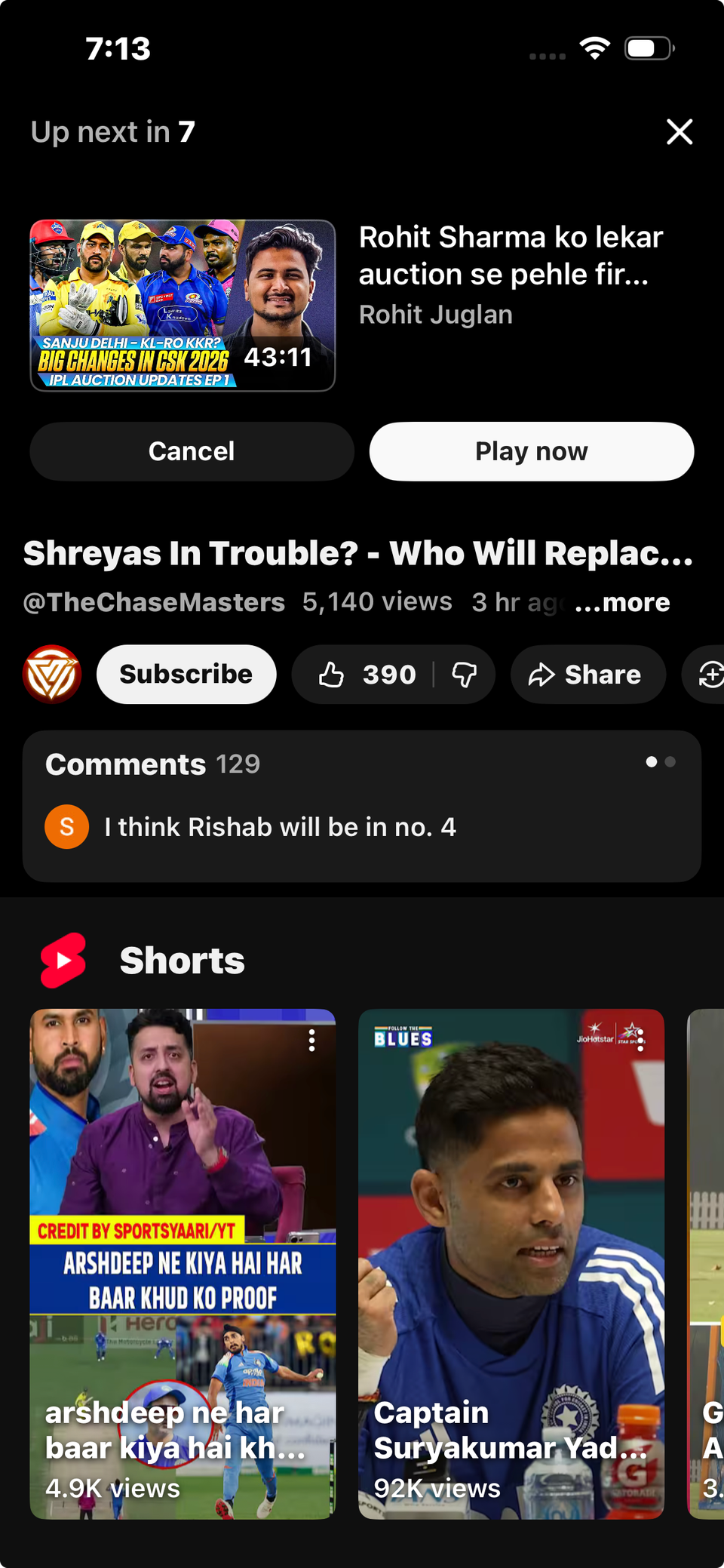 Captura de tela mostrando a reprodução automática do YouTube