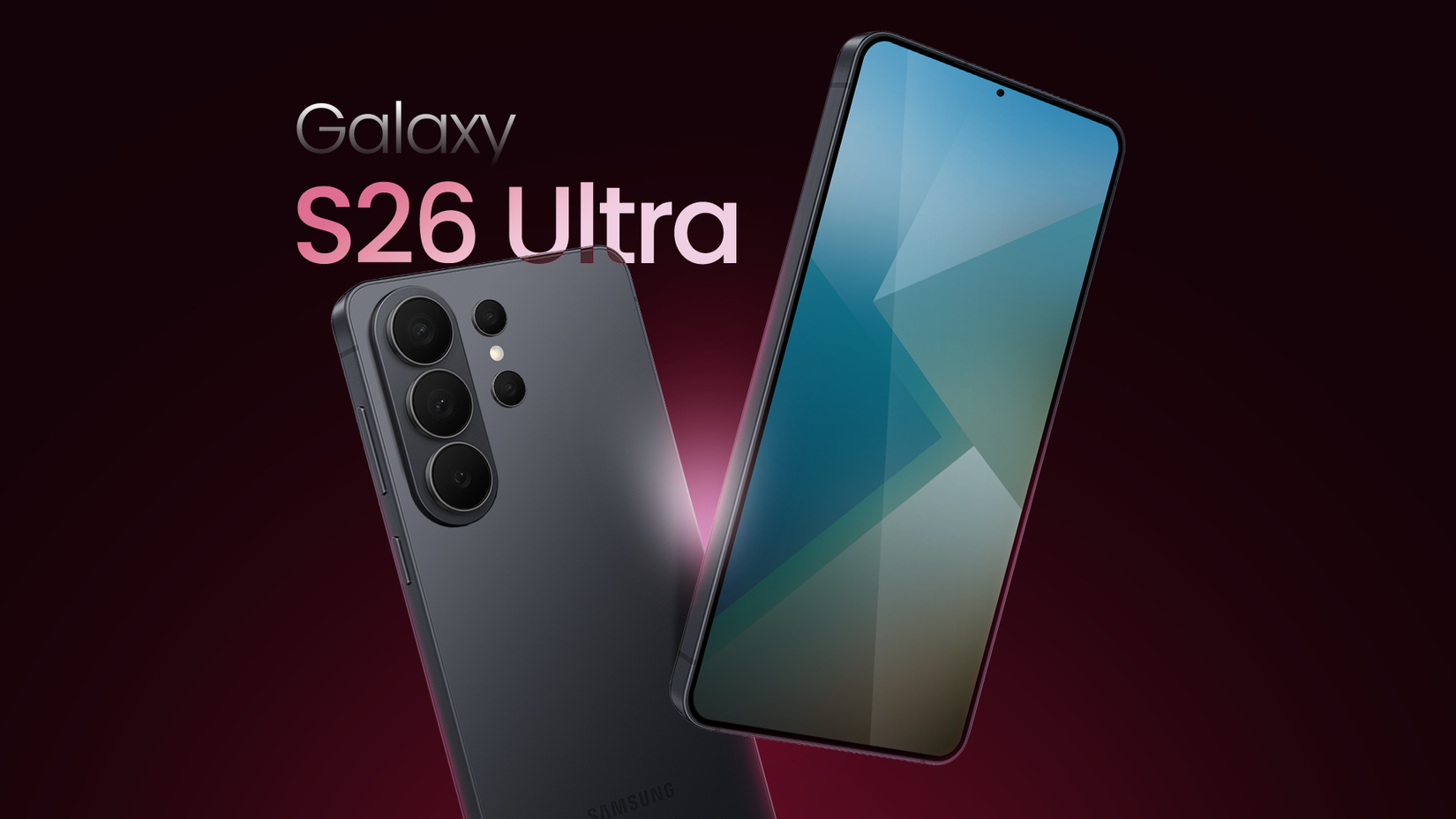 Frente e traseira de um conceito Galaxy S26 Ultra