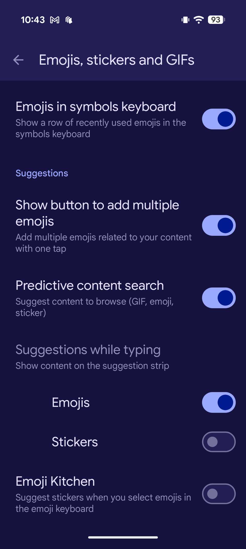 تعطيل الملصقات ومطبخ الرموز التعبيرية في Gboard