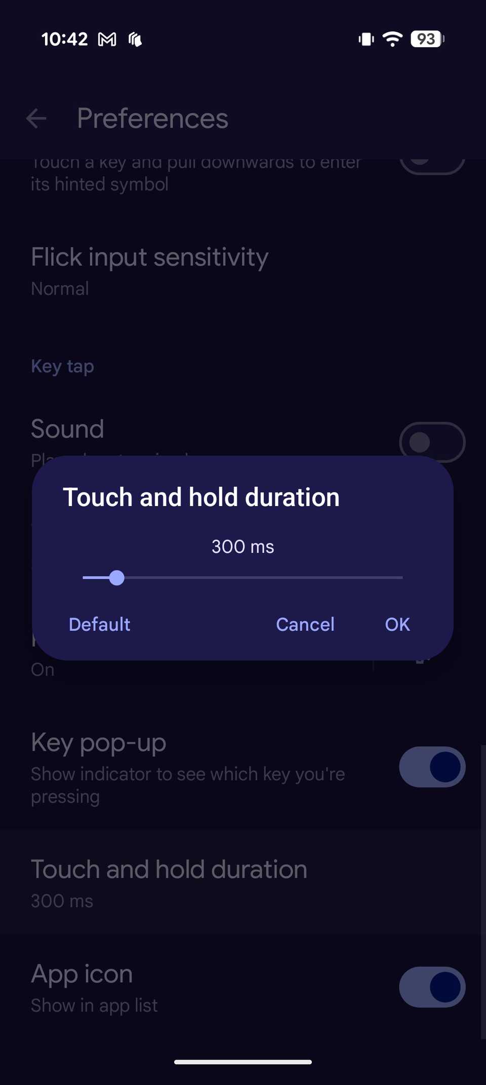 ضبط مدة اللمس مع الاستمرار في Gboard