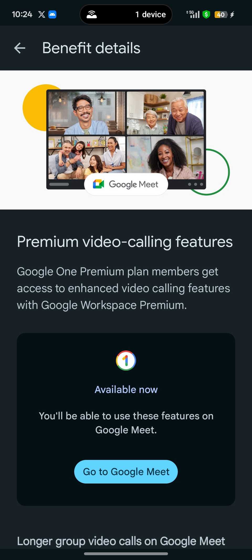 لا أثق عادةً في الهدايا المجانية من Google، ولكني مقتنع بهذا العرض الترويجي للطلاب — وإليك ما أحبه فيه 2 قائمة تعرض للمستخدم مزايا مكالمات الفيديو المتقدمة عبر Google Meet على تطبيق Google One