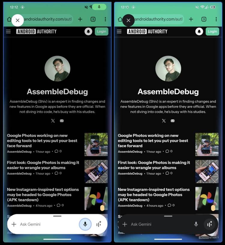 Screenshots highlighting Gemini's potentially upcoming UI on Android.