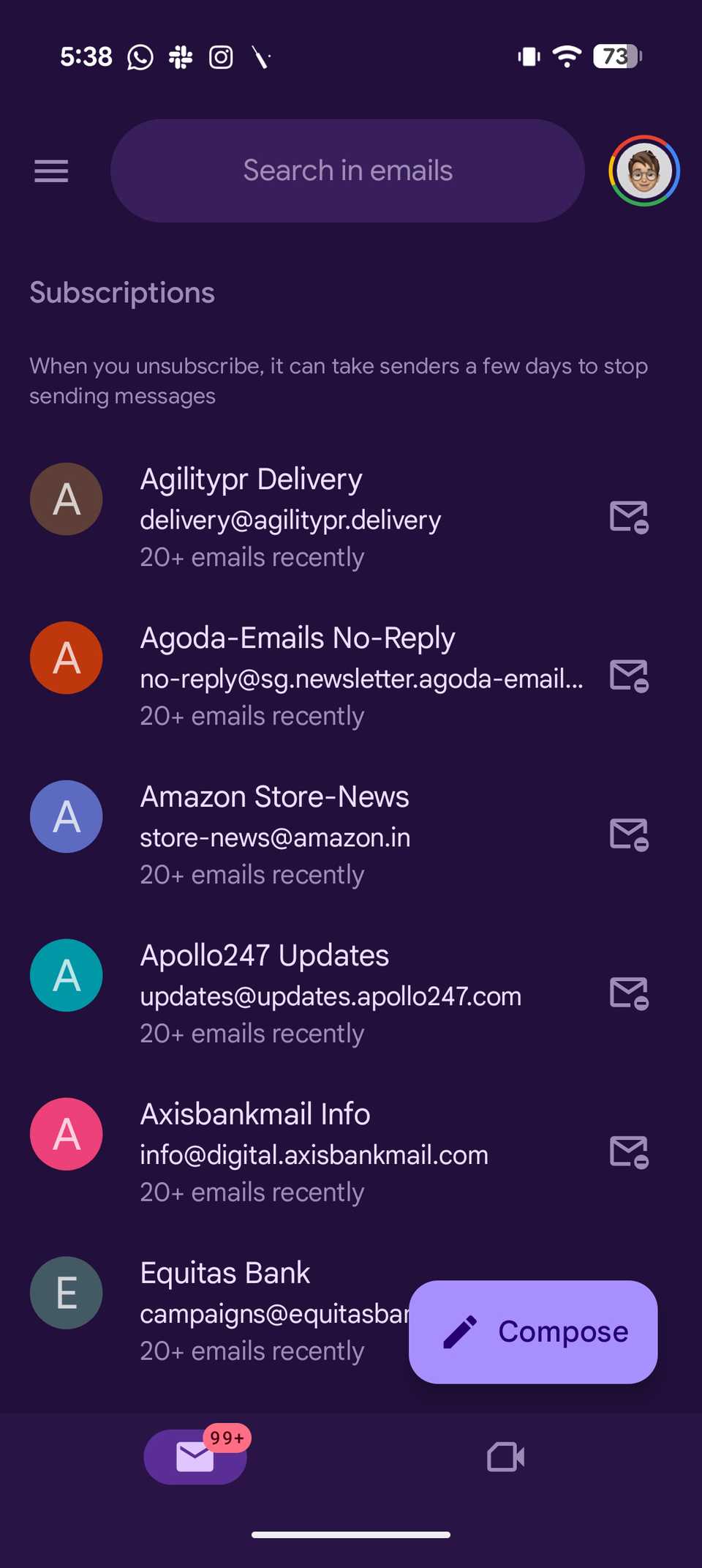 إدارة علامة تبويب الاشتراك في Gmail