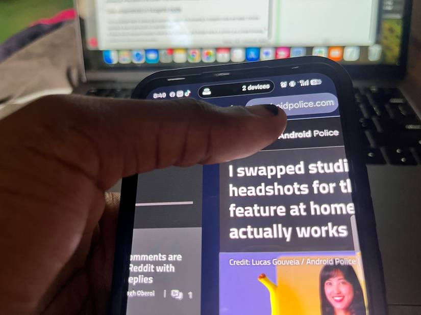 Hand swiping on Google Chrome address bar for navigation