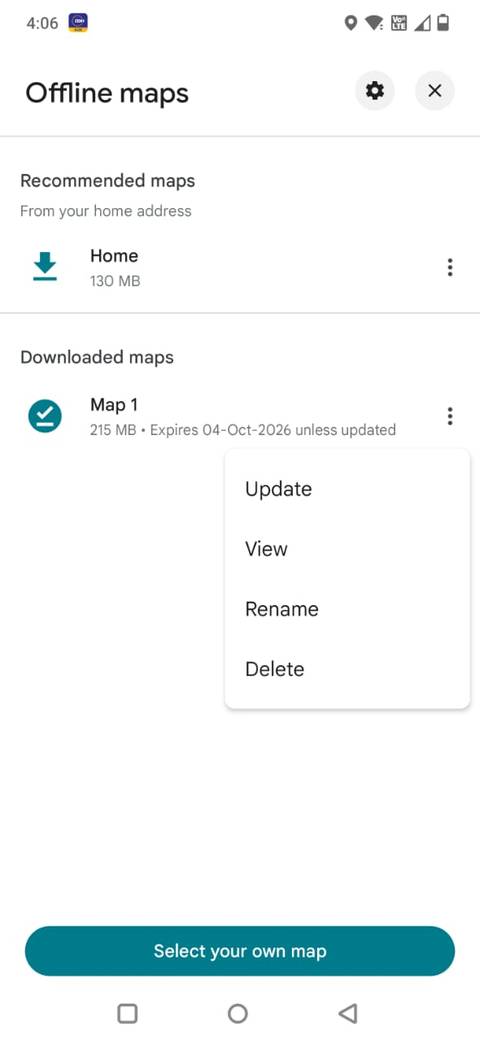 Screenshot showing the Update option in Google Maps
