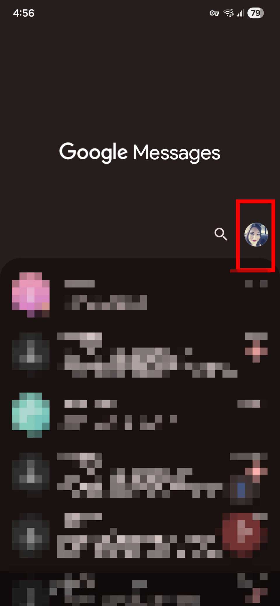 Highlighting the profile icon in Google Messages app