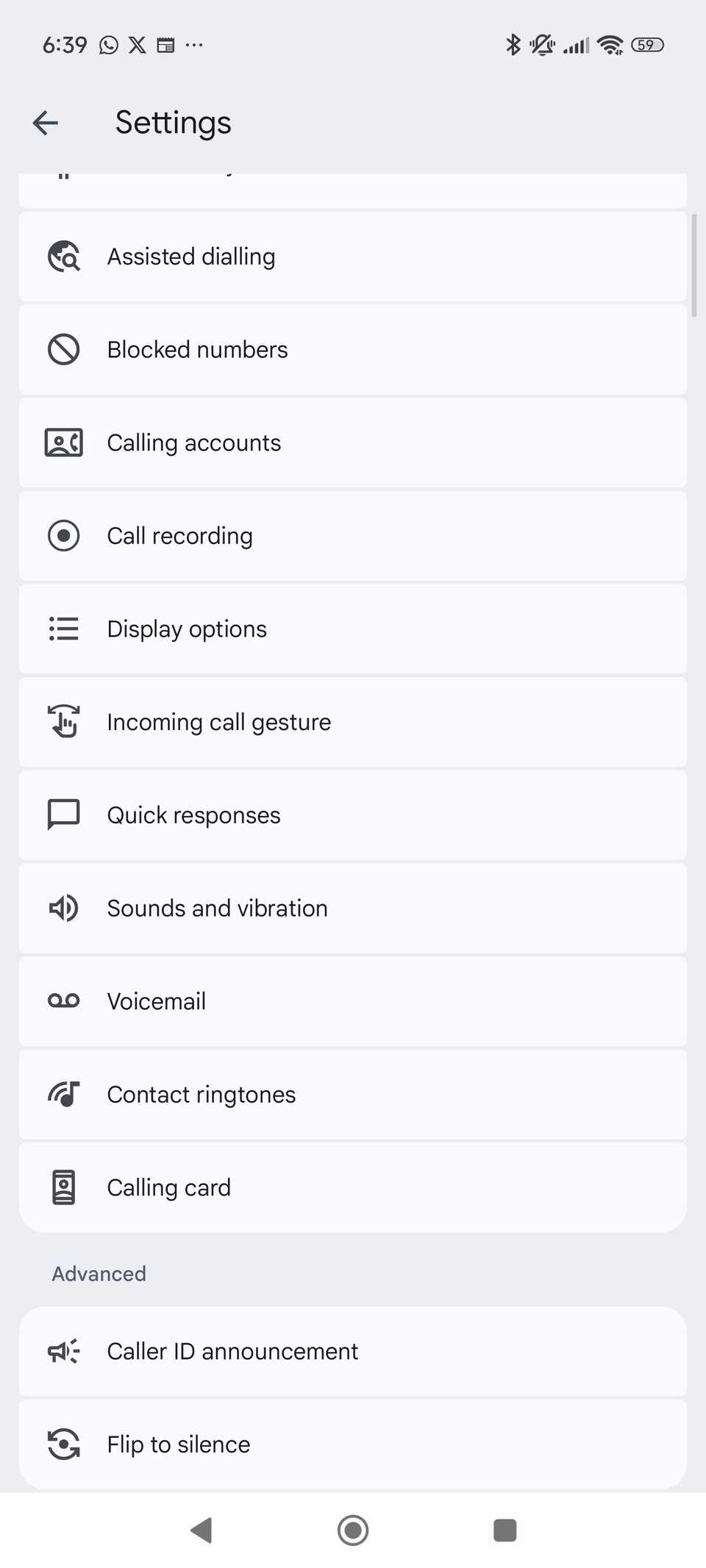Google Phone app settings
