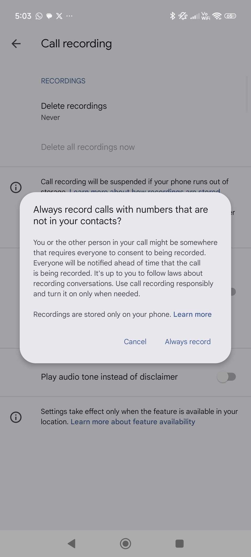 Call recording in Google Phone app