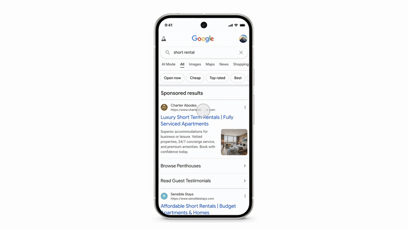 A GIF highlighting Google Search' Sponsored results section.