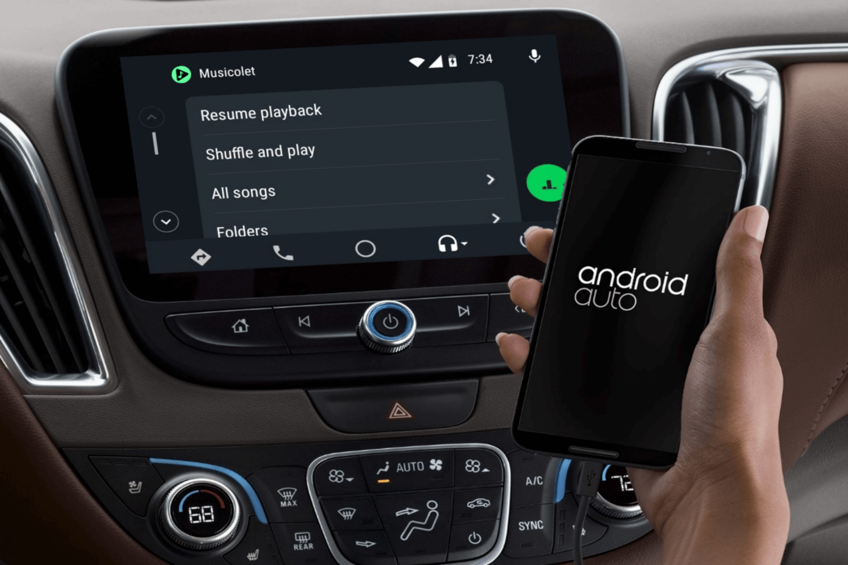 Imagem mostrando Musicolet rodando no Android Auto